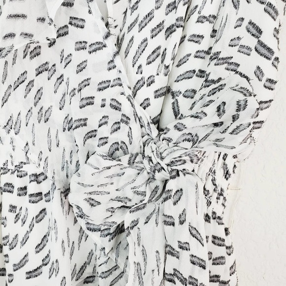 Ramy Brook Wilma Metallic Silk Mini Wrap Dress NWT Small White Black Sleeveless - Picture 6 of 14